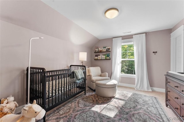 3616 Bonnies Way, Powhatan, VA 23139 - bedroom featuring lofted ceiling, carpet floors, and a crib