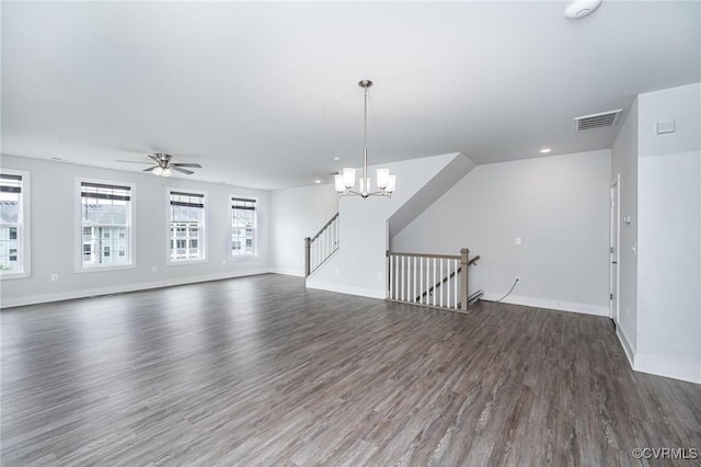4357 Saunders Station Loop Unit B, Henrico, VA 23233 - unfurnished living room featuring wood finished floors, a ceiling fan, and a chandelier