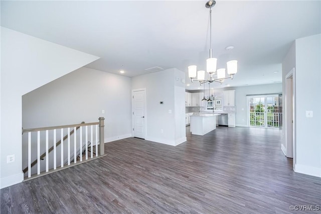 4357 Saunders Station Loop Unit B, Henrico, VA 23233 - unfurnished living room with a chandelier, dark wood-style flooring, and recessed lighting