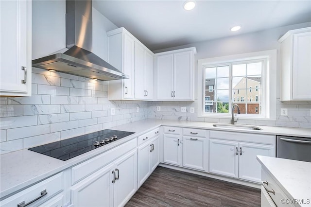 4357 Saunders Station Loop Unit B, Henrico, VA 23233 - kitchen featuring wall chimney range hood, black electric cooktop, stainless steel dishwasher, white cabinets, and recessed lighting