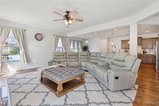 17018 Westervelt Ct, Chesterfield, VA 23120 - living room featuring ceiling fan, plenty of natural light, wood finished floors, and recessed lighting