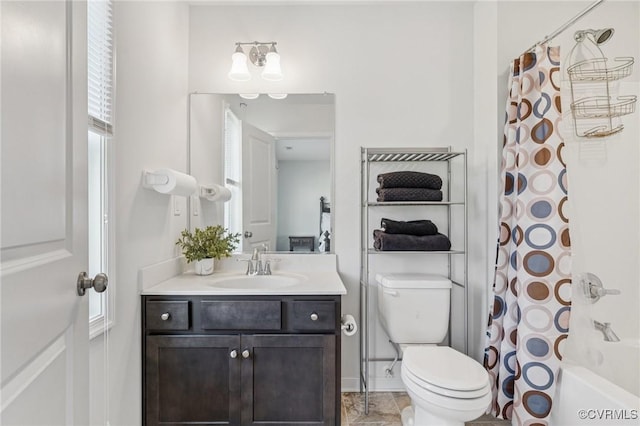 17018 Westervelt Ct, Chesterfield, VA 23120 - bathroom featuring vanity, shower / tub combo with curtain, and marble look tiles