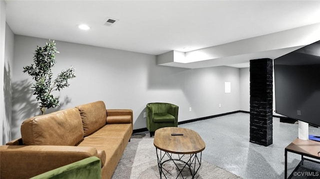 1323 Avondale Ave, Richmond, VA 23227 - living room with recessed lighting and speckled floor