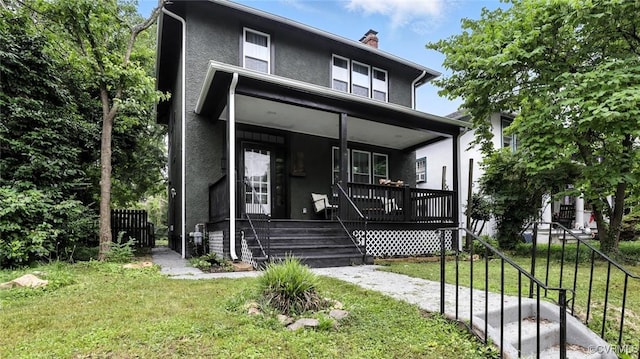 1323 Avondale Ave, Richmond, VA 23227 - traditional style home featuring a porch, stucco siding, and a chimney
