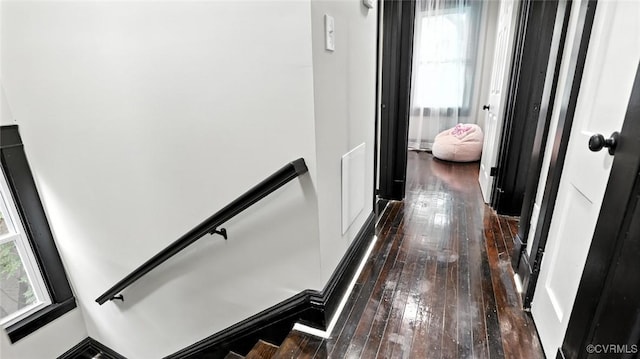 1323 Avondale Ave, Richmond, VA 23227 - corridor with an upstairs landing and dark wood finished floors