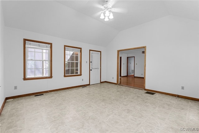 6768 Poplar Woods Ct, Quinton, VA 23141 - unfurnished room featuring vaulted ceiling, ceiling fan, and light flooring