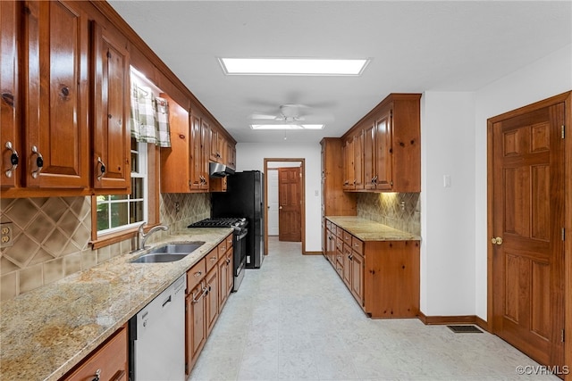 6768 Poplar Woods Ct, Quinton, VA 23141 - kitchen with dishwasher, stainless steel gas range, light stone counters, and tasteful backsplash