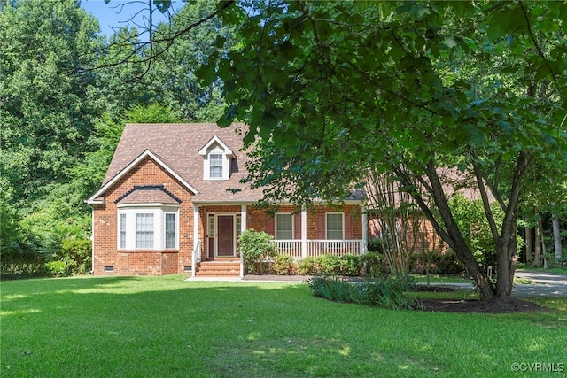 6768 Poplar Woods Ct, Quinton, VA 23141 - view of front facade featuring brick siding, a front yard, crawl space, a porch, and roof with shingles
