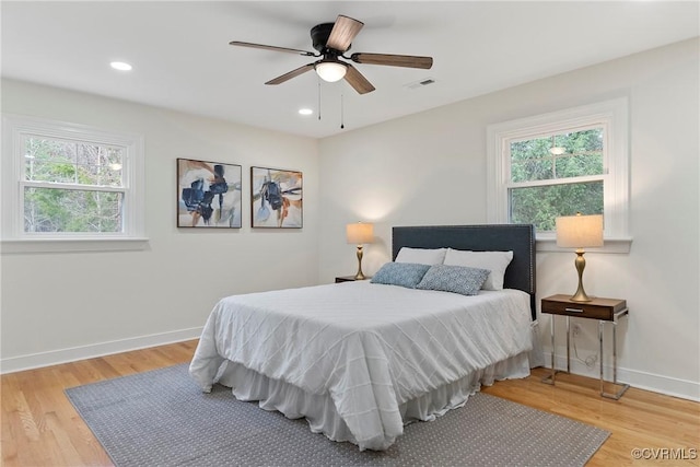 4029 Old Buckingham Rd, Powhatan, VA 23139 - bedroom featuring light wood-style flooring, recessed lighting, and a ceiling fan