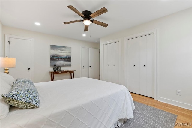 4029 Old Buckingham Rd, Powhatan, VA 23139 - bedroom with wood finished floors, multiple closets, recessed lighting, and ceiling fan