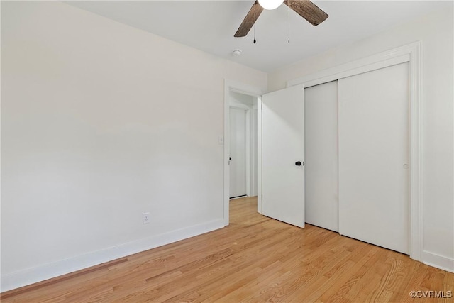 4029 Old Buckingham Rd, Powhatan, VA 23139 - unfurnished bedroom with light wood finished floors, a closet, and ceiling fan