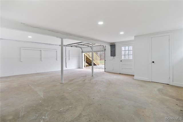 4029 Old Buckingham Rd, Powhatan, VA 23139 - below grade area featuring electric panel, stairs, and recessed lighting