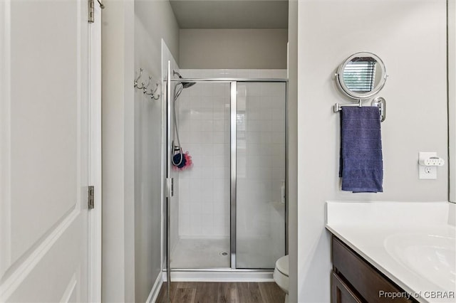 4217 Pillar, Williamsburg, VA 23188 - full bathroom featuring a shower stall, vanity, and wood finished floors