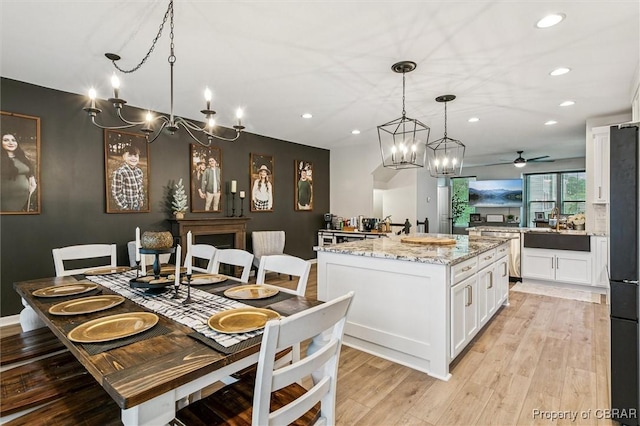 4217 Pillar, Williamsburg, VA 23188 - dining area featuring a ceiling fan, recessed lighting, and light wood-type flooring