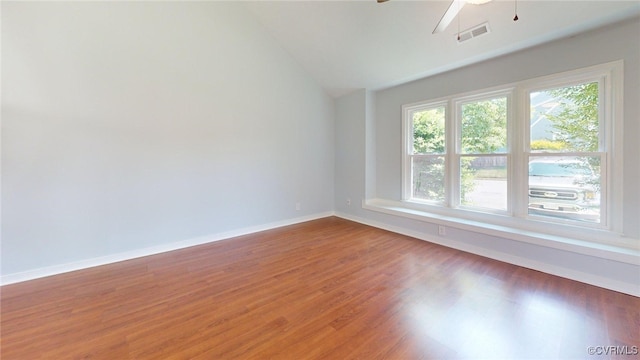 7816 Camolin Ct, Henrico, VA 23228 - unfurnished room with lofted ceiling, a ceiling fan, and wood finished floors