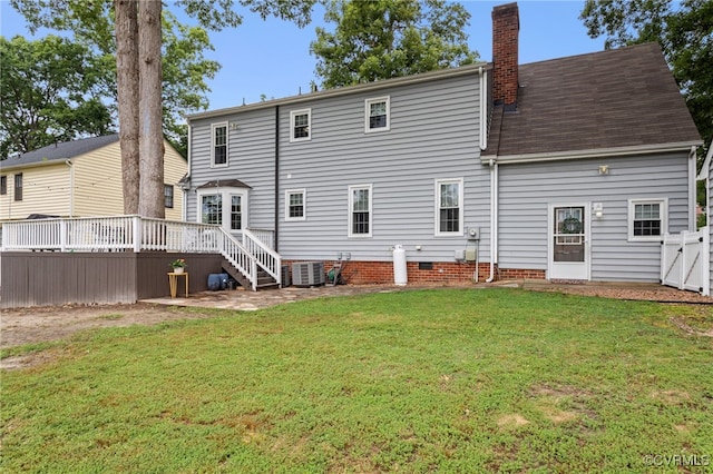 5307 Dermotte Ln, North Chesterfield, VA 23237 - back of property with a deck, a chimney, and a shingled roof