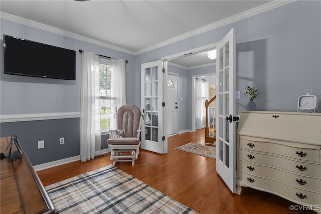 5307 Dermotte Ln, North Chesterfield, VA 23237 - sitting room featuring french doors, wood finished floors, and crown molding