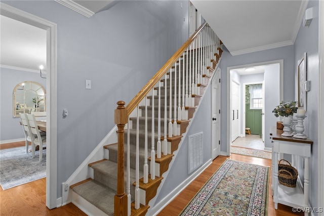 5307 Dermotte Ln, North Chesterfield, VA 23237 - stairs featuring wood finished floors and ornamental molding