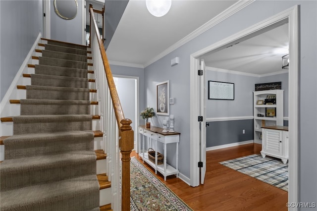 5307 Dermotte Ln, North Chesterfield, VA 23237 - staircase with wood finished floors and ornamental molding