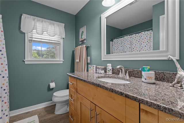 5307 Dermotte Ln, North Chesterfield, VA 23237 - bathroom with vanity, wood finished floors, and curtained shower