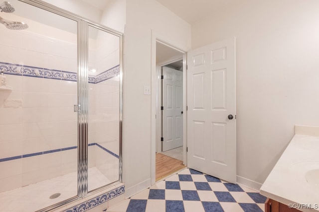 10801 Cherry Hill Dr, Glen Allen, VA 23059 - bathroom with vanity, a stall shower, and tile patterned floors