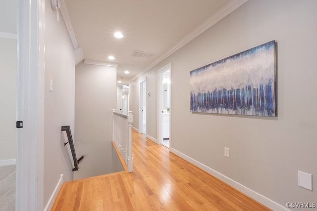10801 Cherry Hill Dr, Glen Allen, VA 23059 - hallway featuring an upstairs landing, ornamental molding, recessed lighting, and wood finished floors