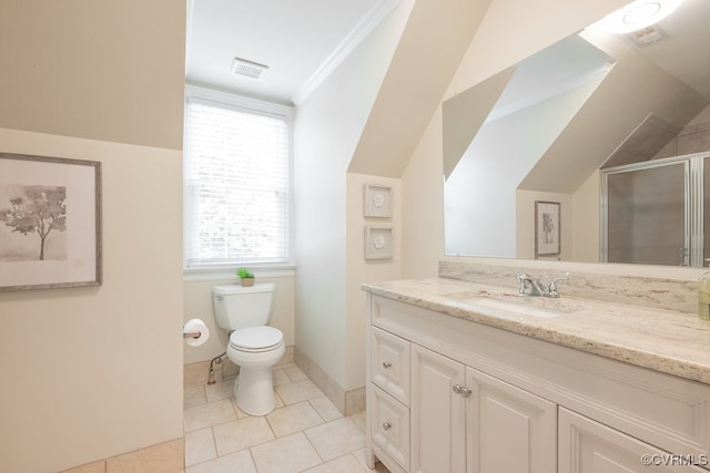 10801 Cherry Hill Dr, Glen Allen, VA 23059 - full bathroom with vanity, a stall shower, crown molding, and tile patterned floors