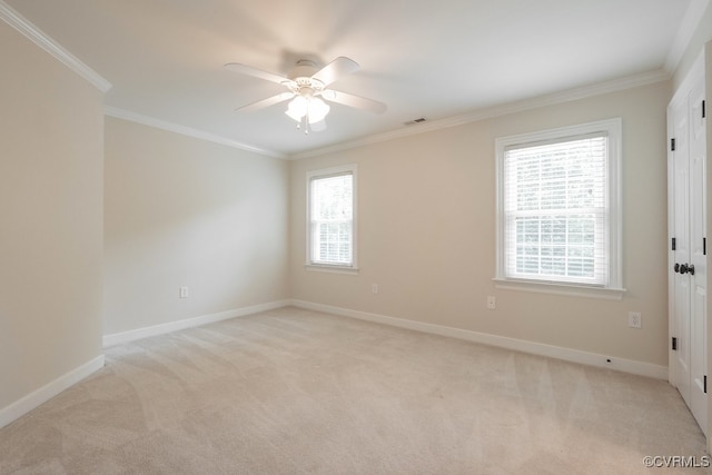 10801 Cherry Hill Dr, Glen Allen, VA 23059 - spare room with light carpet, crown molding, and ceiling fan