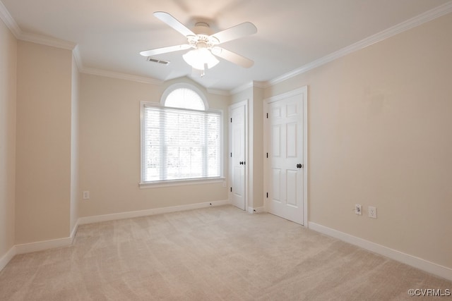 10801 Cherry Hill Dr, Glen Allen, VA 23059 - spare room with light carpet, ornamental molding, and a ceiling fan