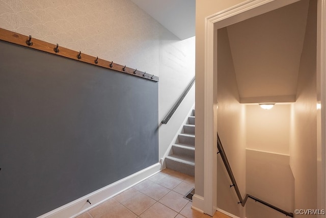 10801 Cherry Hill Dr, Glen Allen, VA 23059 - stairs with baseboards and tile patterned floors