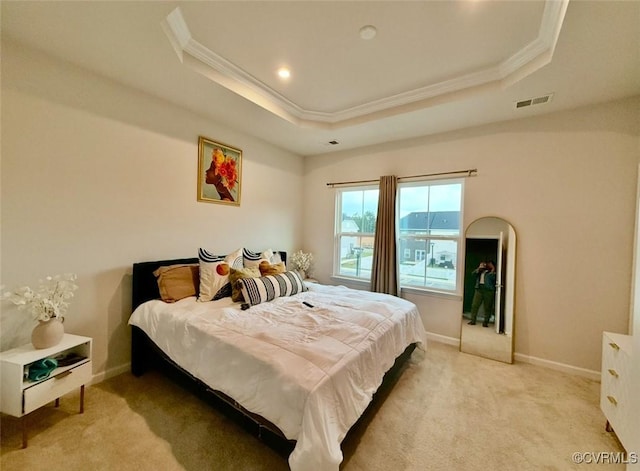 2007 Turtle Pkwy, Henrico, VA 23150 - bedroom with crown molding, a tray ceiling, light colored carpet, and recessed lighting