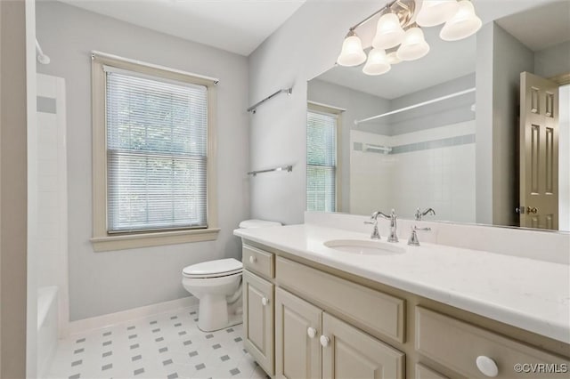 2019 Hornes Lake Rd, Williamsburg, VA 23185 - full bath with vanity, tile patterned floors, a chandelier, and tub / shower combination