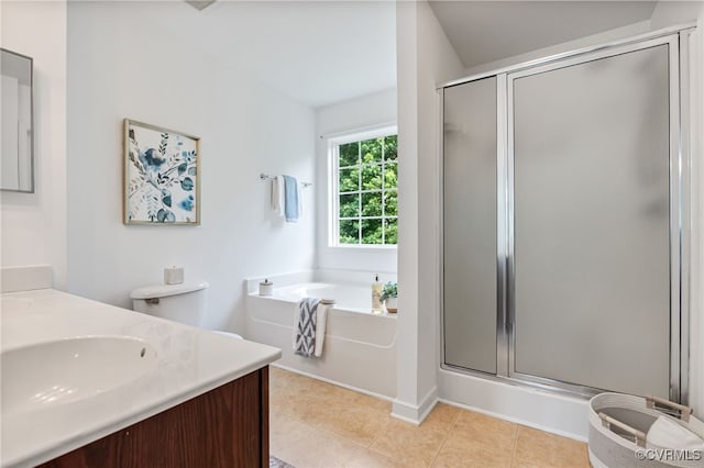 4107 Forest Vine Pl, Chesterfield, VA 23834 - bathroom featuring a garden tub, a shower stall, vanity, and tile patterned floors