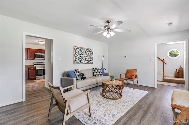 4107 Forest Vine Pl, Chesterfield, VA 23834 - living area with wood finished floors, stairs, and a ceiling fan