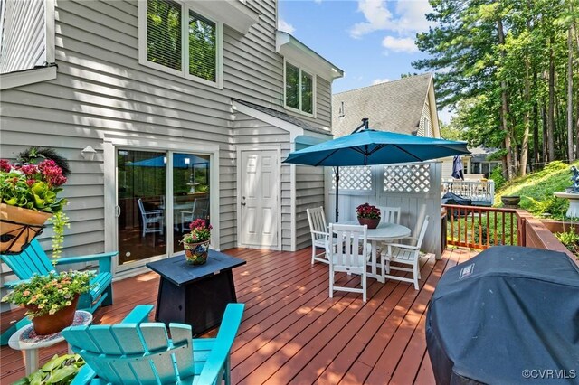 14715 Boyces Cove Dr, Midlothian, VA 23112 - deck featuring area for grilling and outdoor dining area