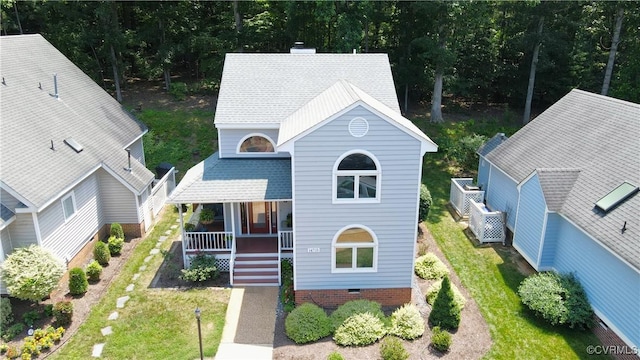 14715 Boyces Cove Dr, Midlothian, VA 23112 - view of front of home featuring covered porch, a chimney, roof with shingles, and stairs