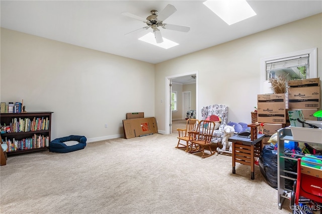 10598 Lambeth Rd, Glen Allen, VA 23060 - sitting room with a skylight, carpet floors, and a ceiling fan