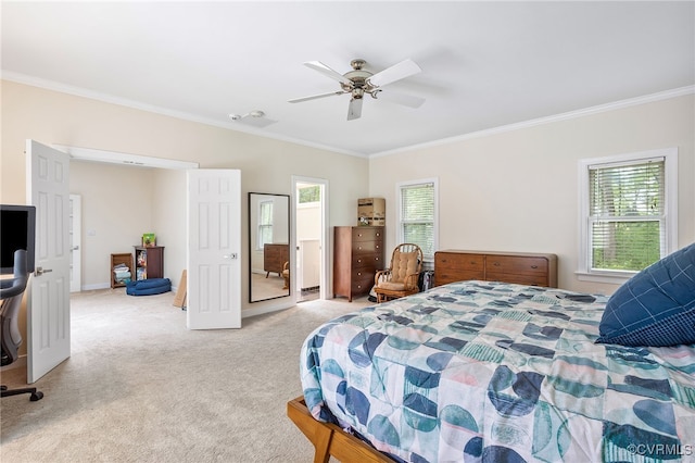 10598 Lambeth Rd, Glen Allen, VA 23060 - bedroom featuring crown molding, light carpet, and a ceiling fan