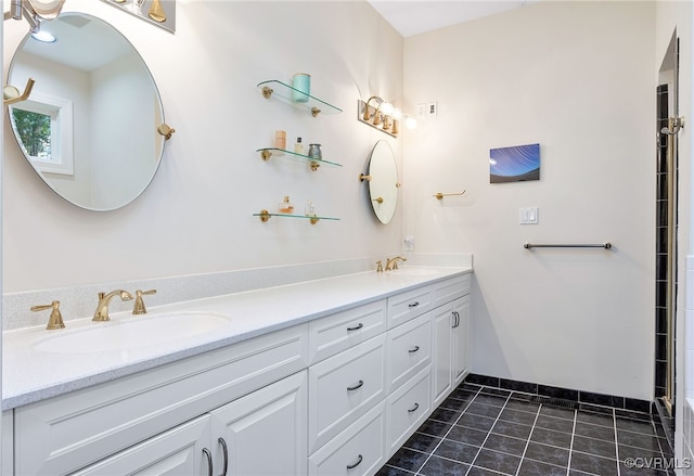 10598 Lambeth Rd, Glen Allen, VA 23060 - full bath with double vanity, tile patterned floors, and a shower