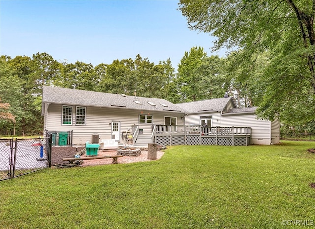10598 Lambeth Rd, Glen Allen, VA 23060 - back of house featuring a wooden deck, an outdoor fire pit, a patio area, crawl space, and roof with shingles