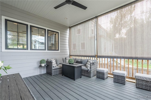 2114 N Ave, Richmond, VA 23222 - wooden terrace with an outdoor hangout area and a ceiling fan