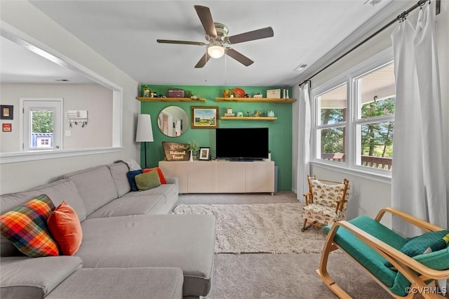 520 Monte Verde Rd, Center Cross, VA 22437 - carpeted living room with a ceiling fan