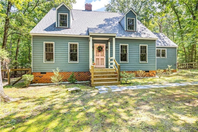 3180 Judes Ferry Rd, Powhatan, VA 23139 - cape cod home featuring crawl space, a shingled roof, and a chimney