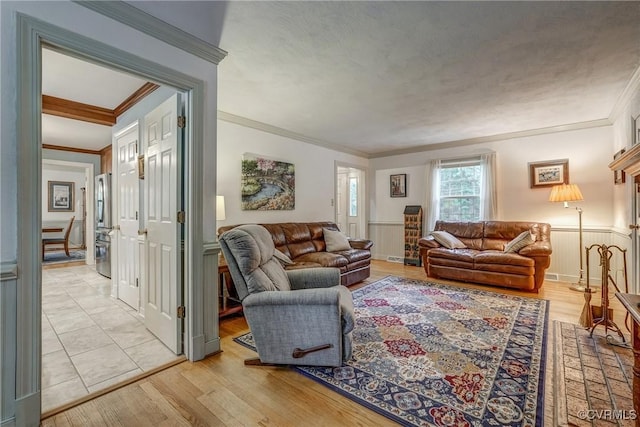 10903 Gayton Rd, Henrico, VA 23238 - living area with crown molding, wainscoting, and light wood-type flooring