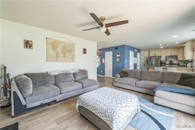 3706 Paul Karnes Dr, Hopewell, VA 23860 - living area featuring a ceiling fan, light wood-type flooring, and recessed lighting
