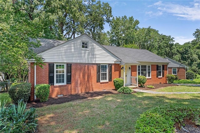 1908 Windsordale Dr, Henrico, VA 23229 - single story home with a front lawn, brick siding, a shingled roof, and crawl space