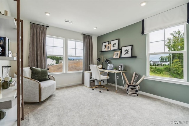 18728 Palisades Cove Trl, Moseley, VA 23120 - office area featuring carpet, plenty of natural light, and recessed lighting