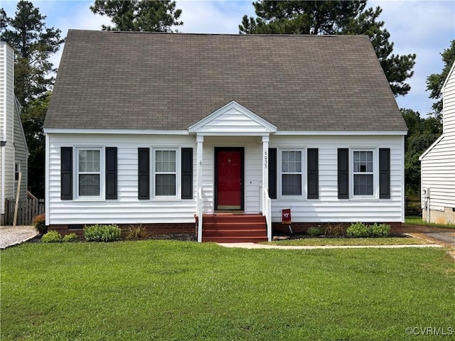6033 Ironworks Ct, Mechanicsville, VA 23111 - cape cod house featuring crawl space, a front lawn, and roof with shingles