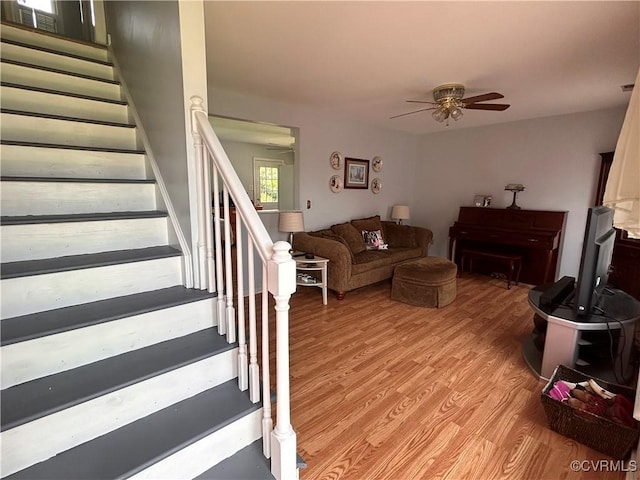 6033 Ironworks Ct, Mechanicsville, VA 23111 - living room with a ceiling fan, stairs, and light wood-type flooring