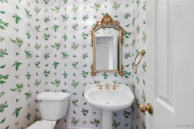 5908 Dominion Fairways Ct, Glen Allen, VA 23059 - half bath with wallpapered walls and toilet